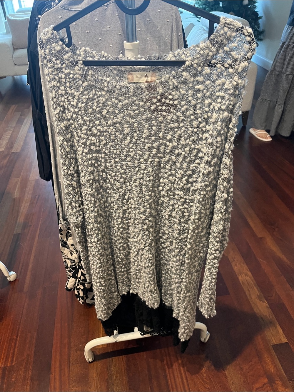 Altar'd State Gray and White Popcorn Knit Pullover